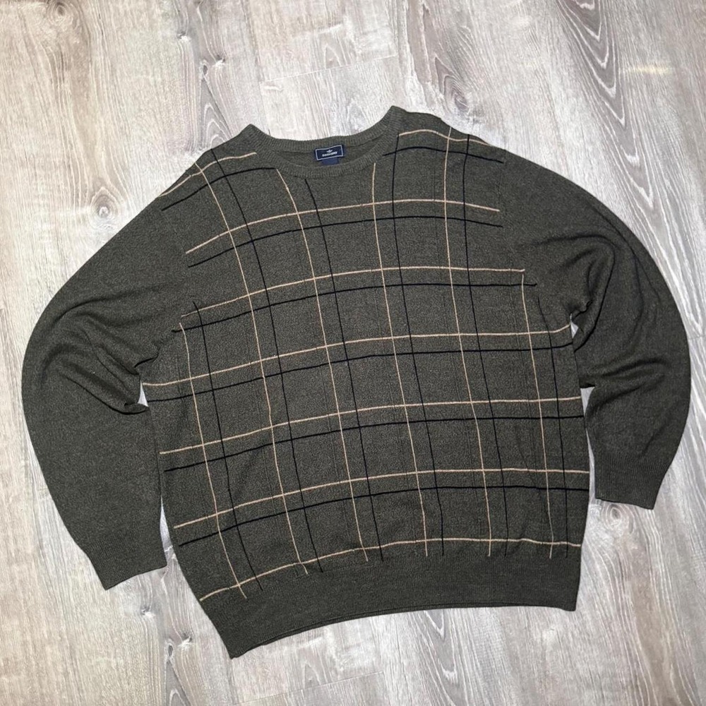 Y2K Dockers Green Plaid Acrylic pullover knitwear grandpa Sweater